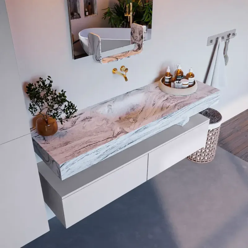 Mondiaz Alan DLux badmeubel 150cm cale 2 lades met wastafel glace midden zonder kraangat Betaalbaar