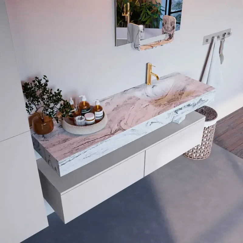 Mondiaz Alan DLux badmeubel 150cm cale 2 lades met wastafel glace rechts 1 kraangat Betaalbaar
