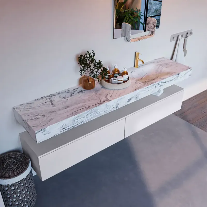 Mondiaz Alan DLux badmeubel 200cm cale 2 lades met wastafel glace rechts 1 kraangat Meest Verkocht