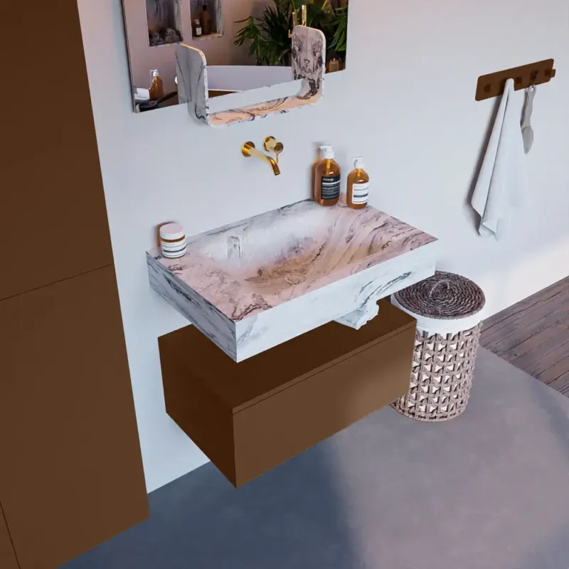 Bestel Nu Mondiaz Alan DLux badmeubel 70cm rust 1 lade met wastafel glace midden zonder kraangat