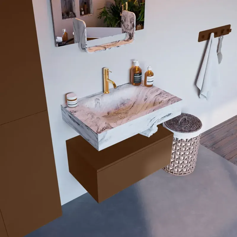 Gecertificeerd Mondiaz Alan DLux badmeubel 70cm rust 1 lade met wastafel glace midden 1 kraangat