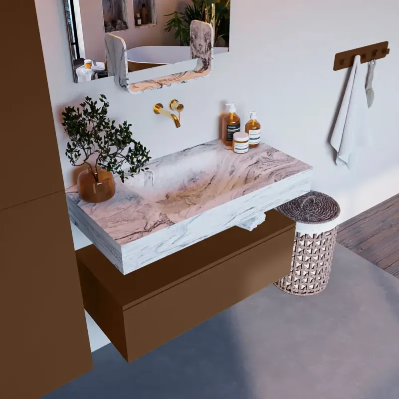 Laatste Kans Mondiaz Alan DLux badmeubel 90cm rust 1 lade met wastafel glace midden zonder kraangat