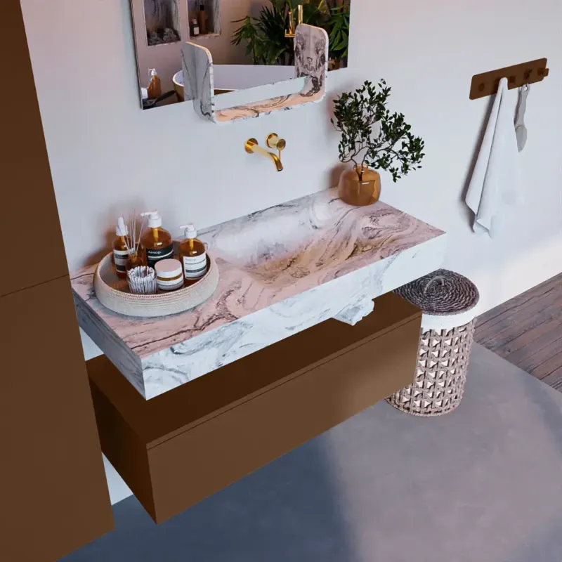 Hete Deal Mondiaz Alan DLux badmeubel 100cm rust 1 lade met wastafel glace rechts zonder kraangat