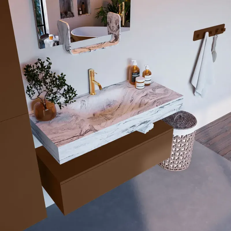 Mondiaz Alan DLux badmeubel 100cm rust 1 lade met wastafel glace midden 1 kraangat Betrouwbaar