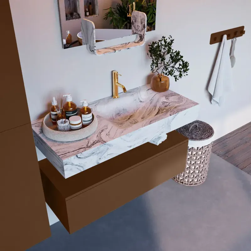 Veilige Betaling Mondiaz Alan DLux badmeubel 100cm rust 1 lade met wastafel glace rechts 1 kraangat