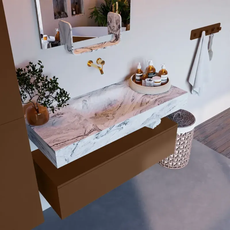 Mondiaz Alan DLux badmeubel 110cm rust 1 lade met wastafel glace midden zonder kraangat Express Levering