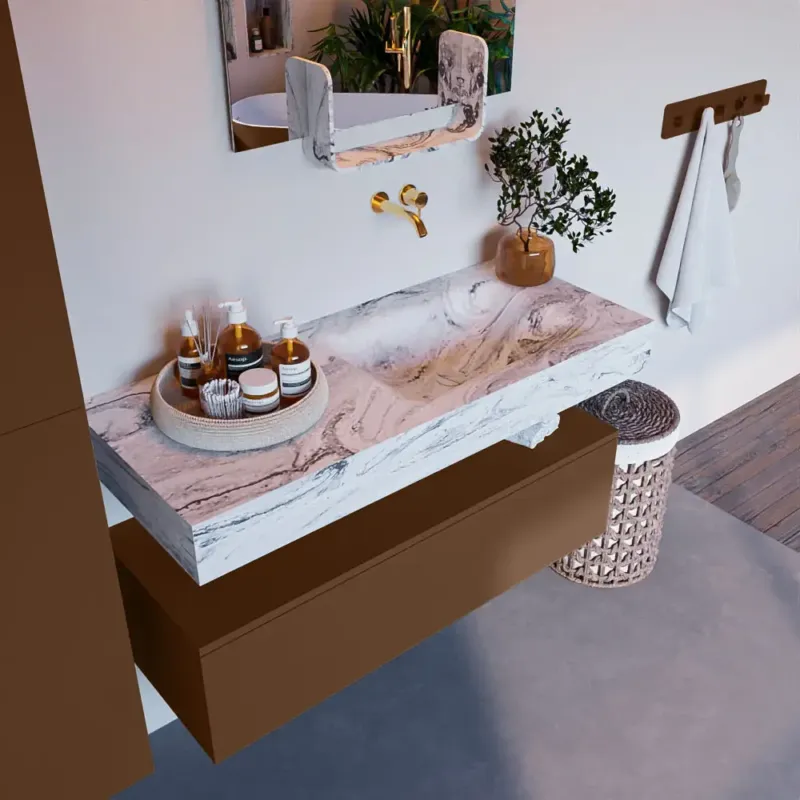 Mondiaz Alan DLux badmeubel 110cm rust 1 lade met wastafel glace rechts zonder kraangat Dagaanbieding