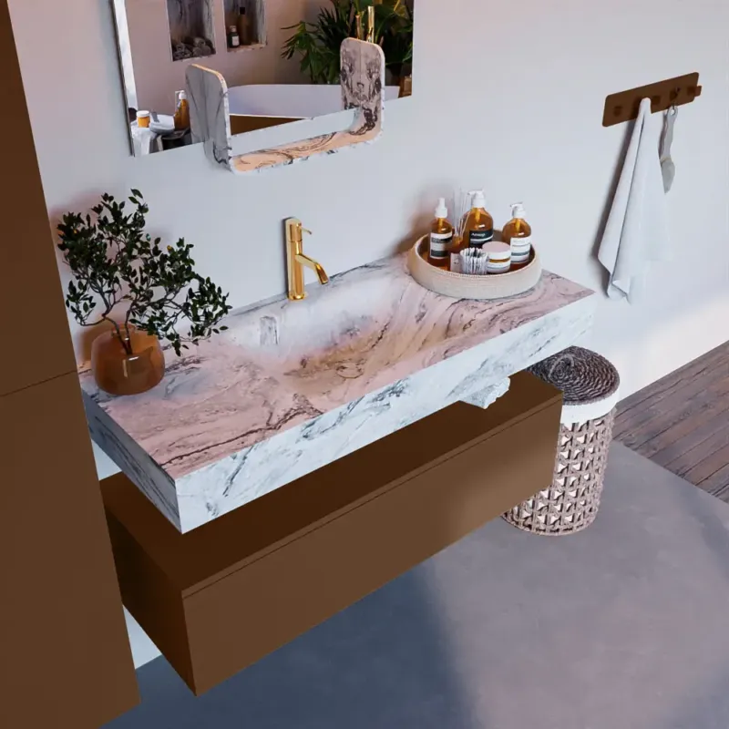 Gratis Retour Mondiaz Alan DLux badmeubel 110cm rust 1 lade met wastafel glace midden 1 kraangat