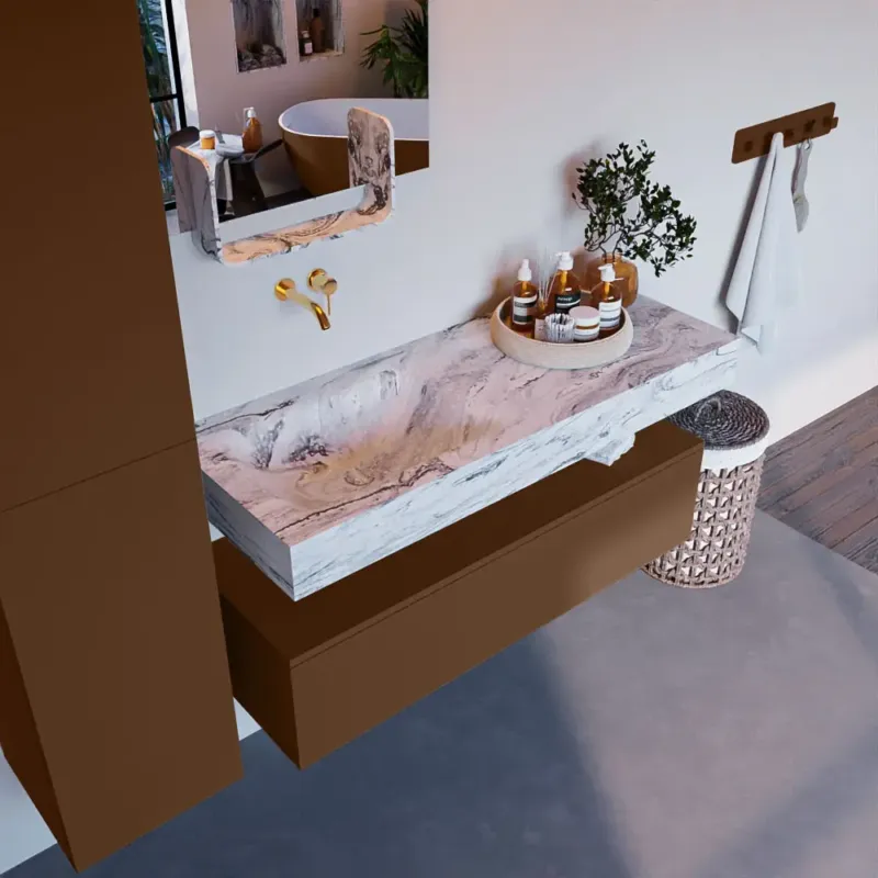 Mondiaz Alan DLux badmeubel 120cm rust 1 lade met wastafel glace links zonder kraangat Nu Kopen