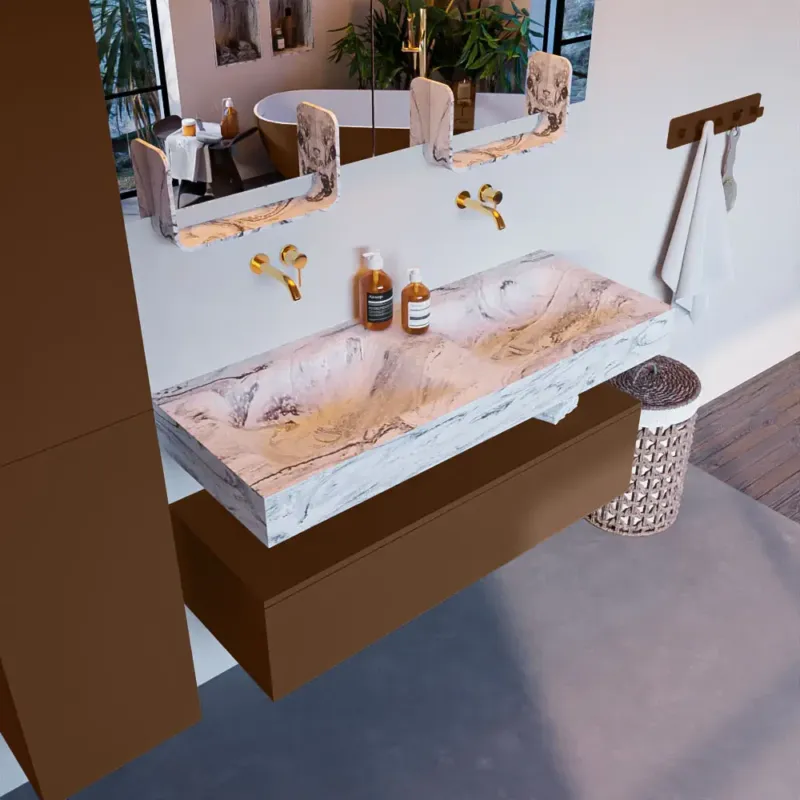 Mondiaz Alan DLux badmeubel 120cm rust 1 lade met wastafel glace dubbel zonder kraangat Dagaanbieding