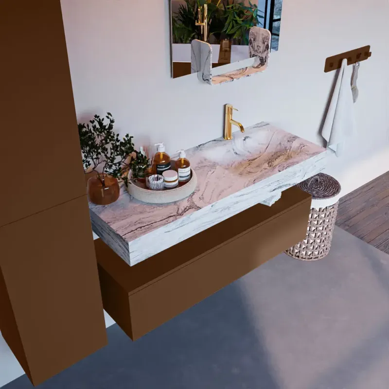 Mondiaz Alan DLux badmeubel 120cm rust 1 lade met wastafel glace rechts 1 kraangat Snelle Levering