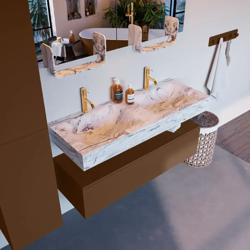 Mondiaz Alan DLux badmeubel 120cm rust 1 lade met wastafel glace dubbel 2 kraangaten Gratis Retour