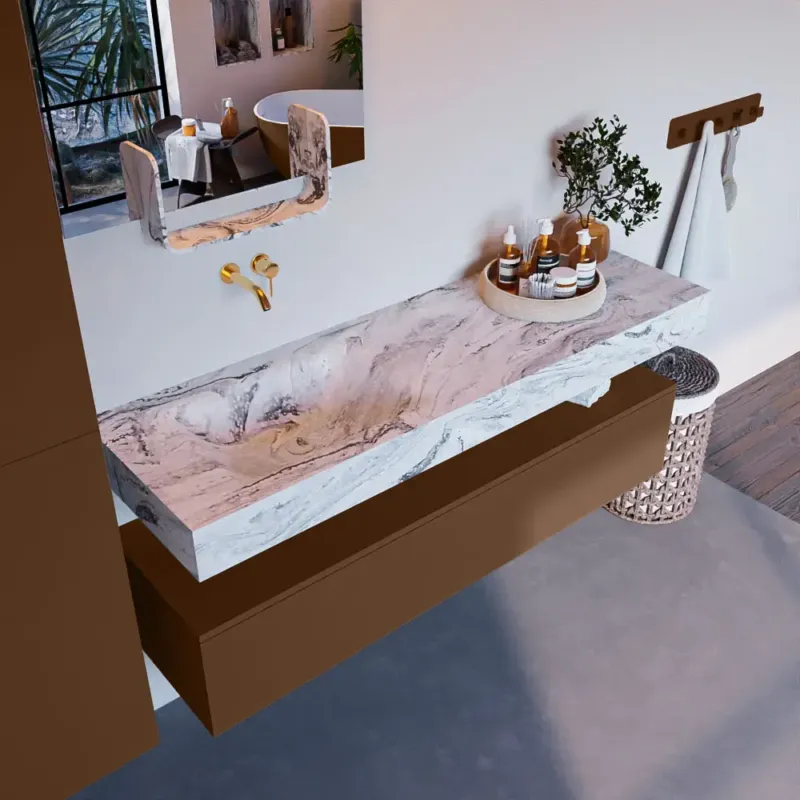 Mondiaz Alan DLux badmeubel 150cm rust 1 lade met wastafel glace links zonder kraangat Nu Kopen
