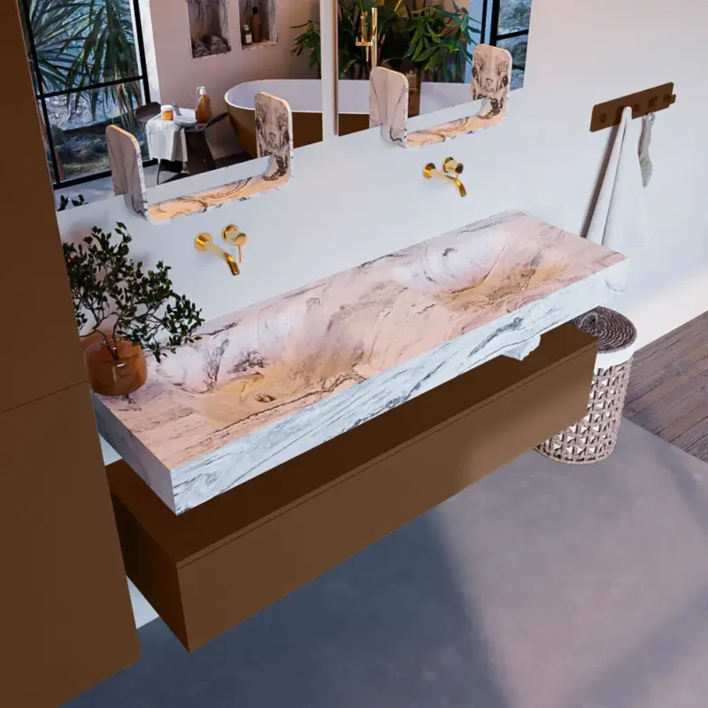 Flitsaanbieding Mondiaz Alan DLux badmeubel 150cm rust 1 lade met wastafel glace dubbel zonder kraangat