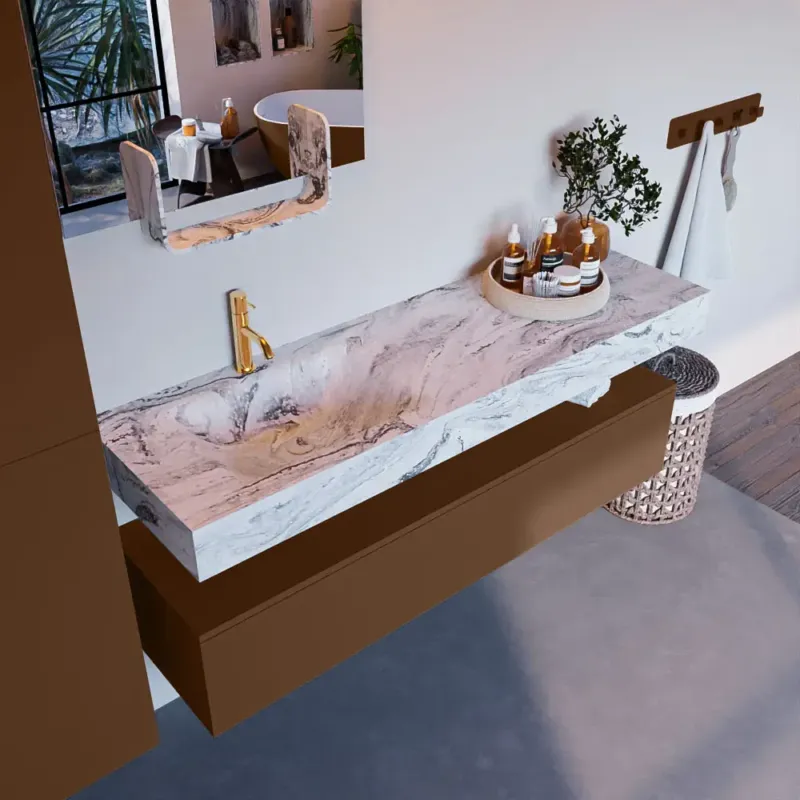 Mondiaz Alan DLux badmeubel 150cm rust 1 lade met wastafel glace links 1 kraangat Goedkoop