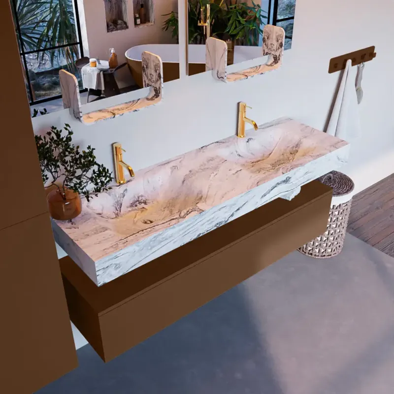 Mondiaz Alan DLux badmeubel 150cm rust 1 lade met wastafel glace dubbel 2 kraangaten Nu Kopen