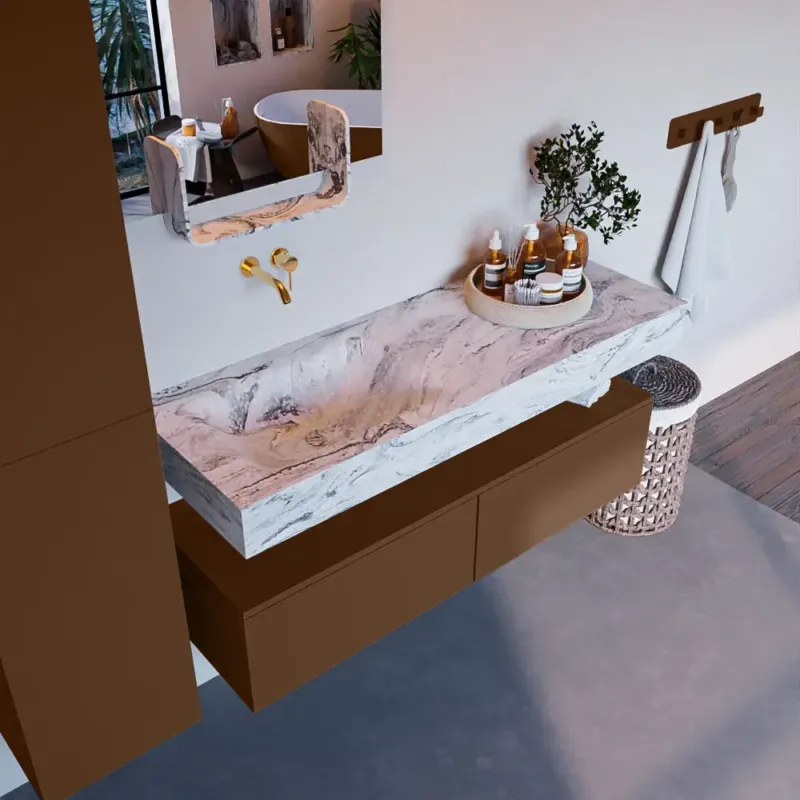 Laatste Versie Mondiaz Alan DLux badmeubel 130cm rust 2 lades met wastafel glace links zonder kraangat
