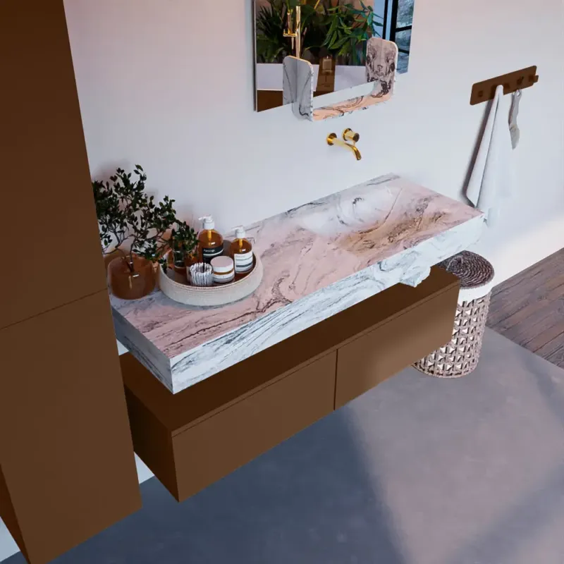 Mondiaz Alan DLux badmeubel 130cm rust 2 lades met wastafel glace rechts zonder kraangat Gereduceerde Prijs
