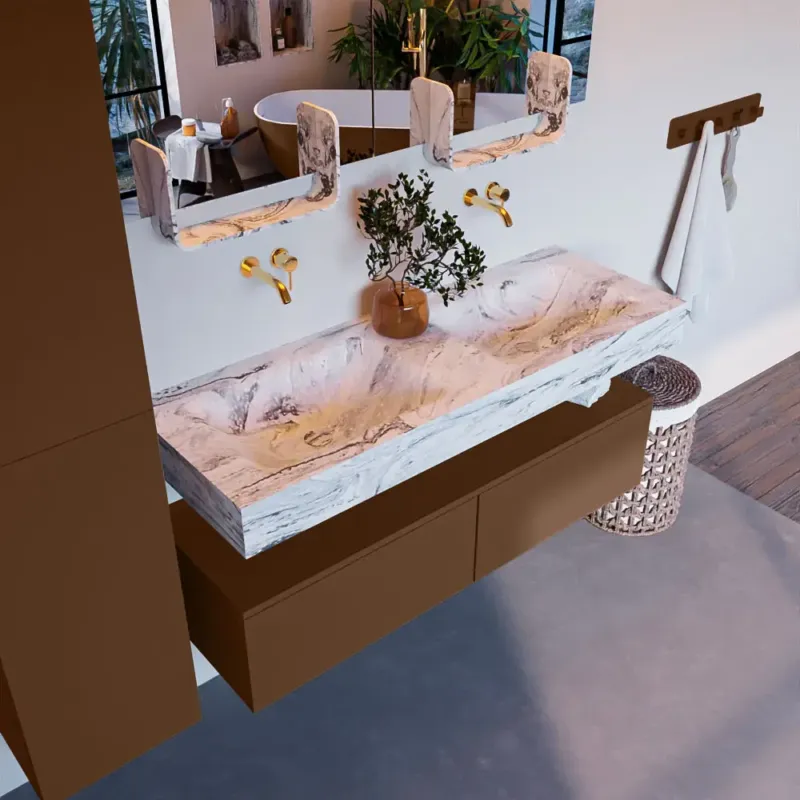 Mondiaz Alan DLux badmeubel 130cm rust 2 lades met wastafel glace dubbel zonder kraangat Premium