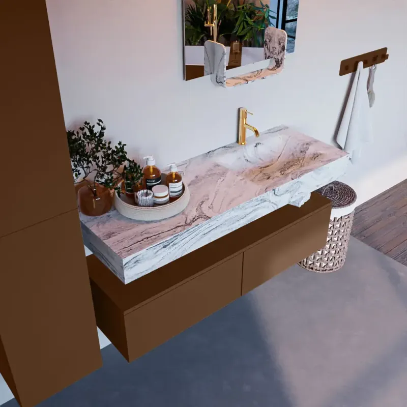 Meest Verkocht Mondiaz Alan DLux badmeubel 130cm rust 2 lades met wastafel glace rechts 1 kraangat