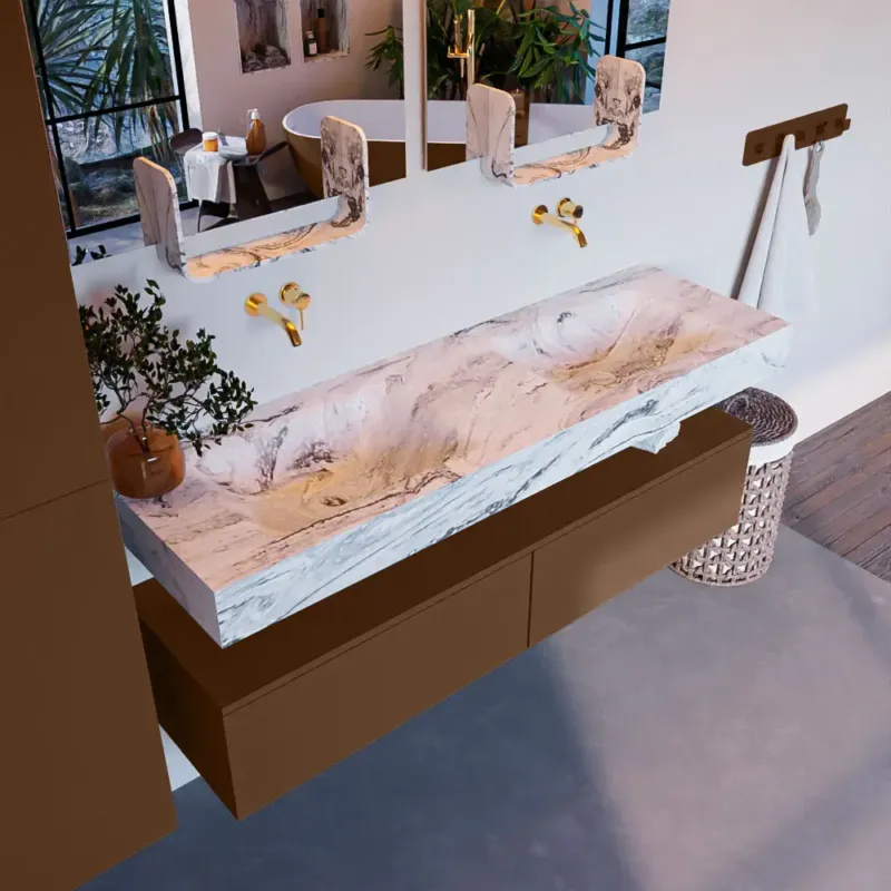 Mondiaz Alan DLux badmeubel 150cm rust 2 lades met wastafel glace dubbel zonder kraangat Superprijs