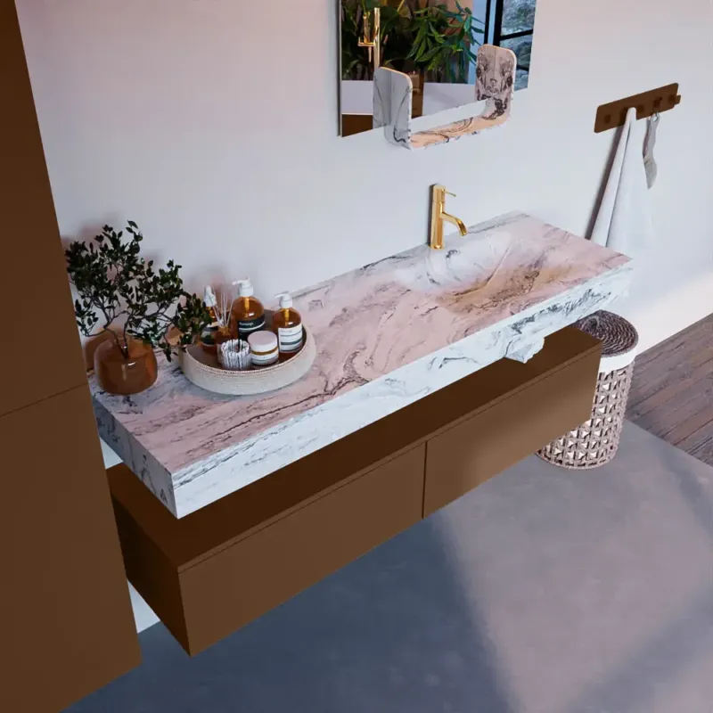 Mondiaz Alan DLux badmeubel 150cm rust 2 lades met wastafel glace rechts 1 kraangat Premium