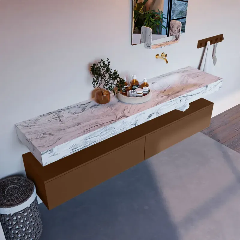 Mondiaz Alan DLux badmeubel 200cm rust 2 lades met wastafel glace rechts zonder kraangat Korting