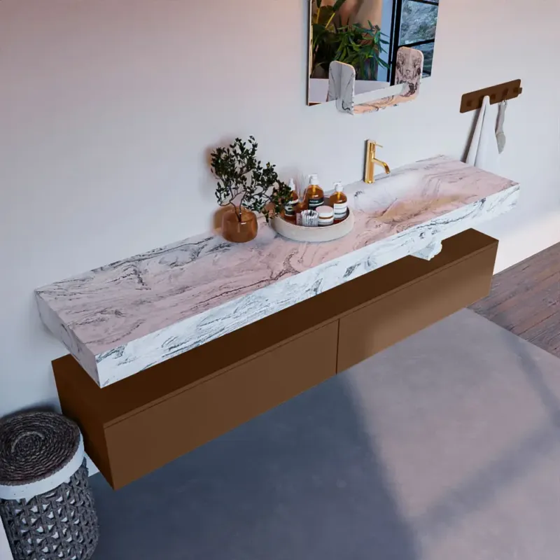 Veilige Betaling Mondiaz Alan DLux badmeubel 200cm rust 2 lades met wastafel glace rechts 1 kraangat