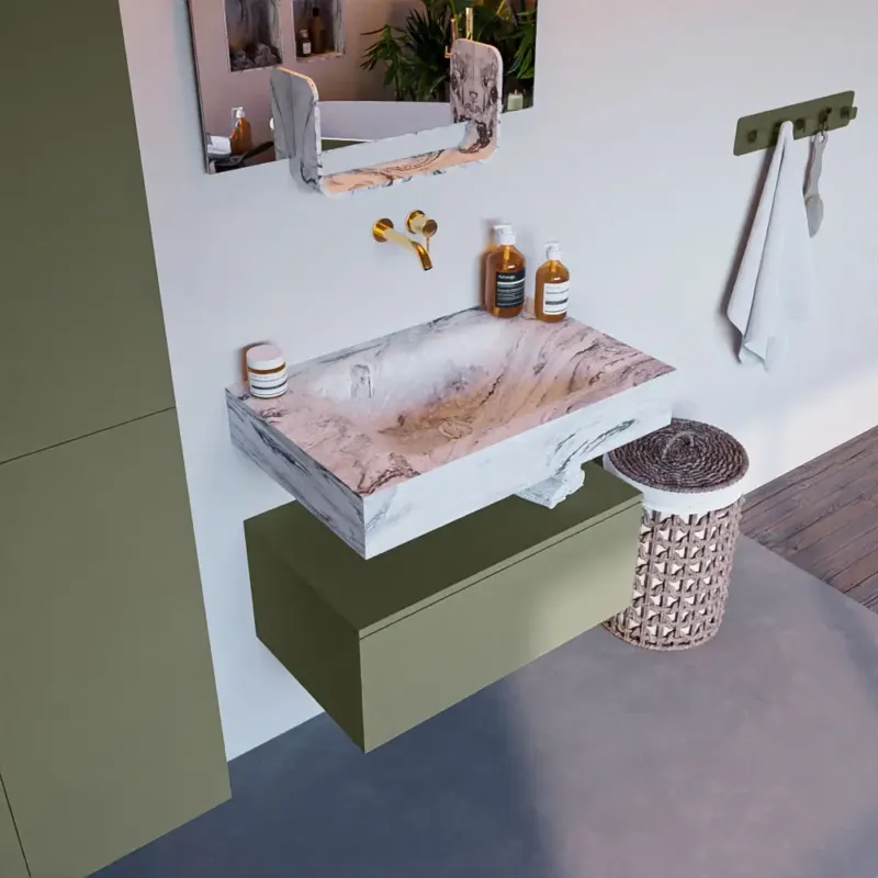 Beste Prijs Mondiaz Alan DLux badmeubel 70cm army 1 lade met wastafel glace midden zonder kraangat