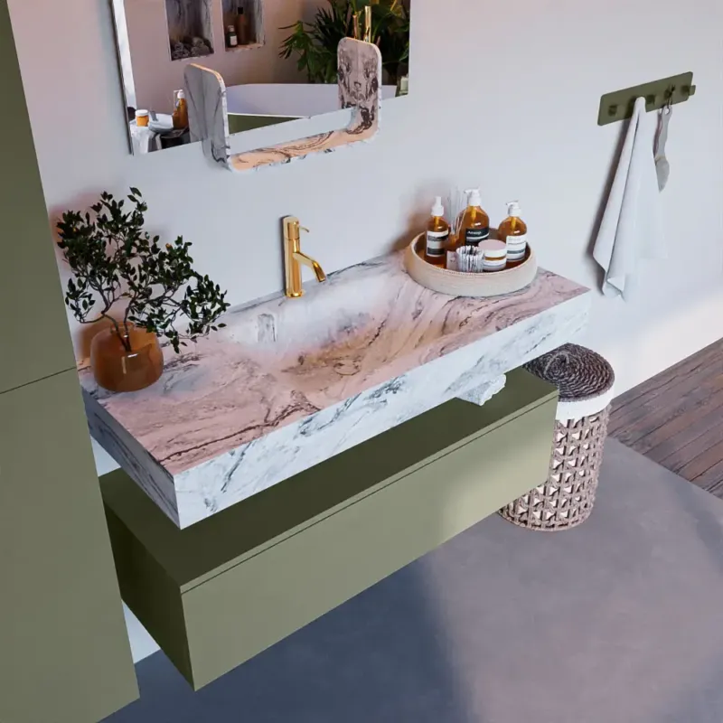 Mondiaz Alan DLux badmeubel 110cm army 1 lade met wastafel glace midden 1 kraangat Veilige Betaling