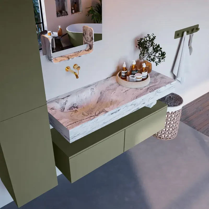 Mondiaz Alan DLux badmeubel 120cm army 2 lades met wastafel glace links zonder kraangat Koop Online