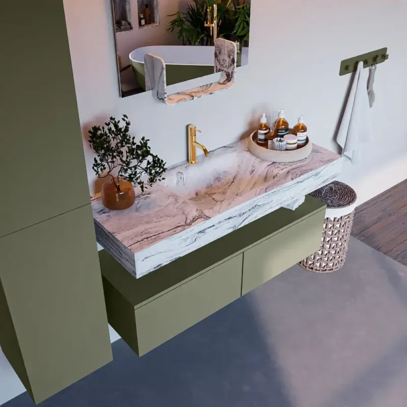 Mondiaz Alan DLux badmeubel 120cm army 2 lades met wastafel glace midden 1 kraangat Beste Prijs