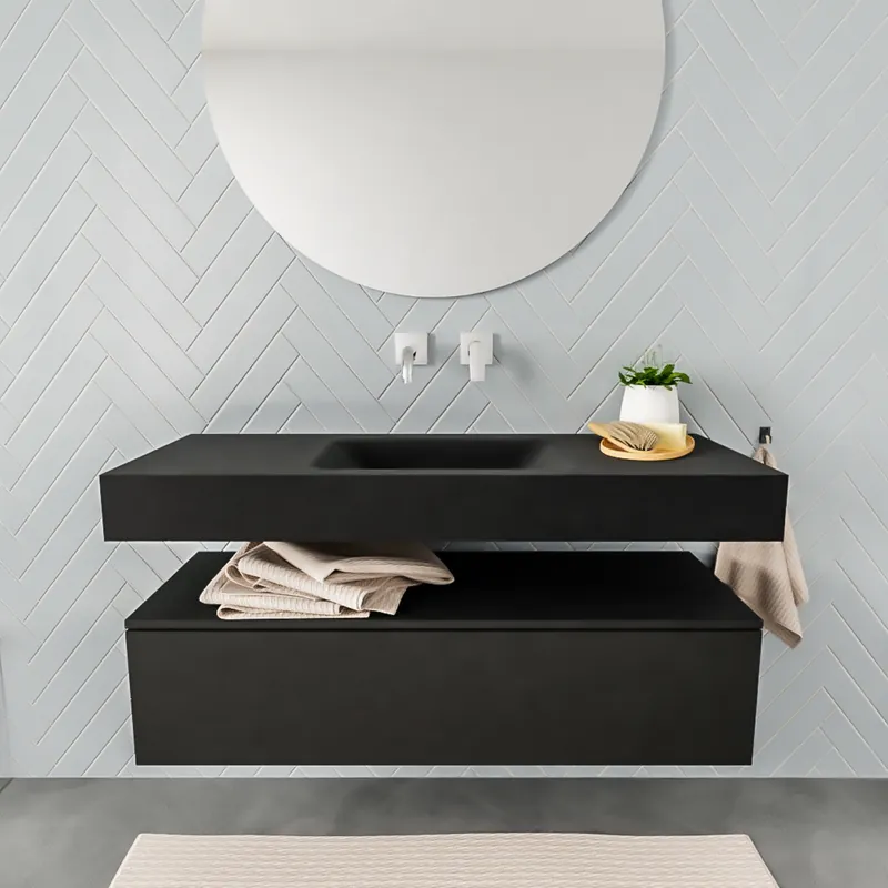 Badkamermeubel AQS Ibiza 120 cm Solid Surface Wastafel Mat Zwart (acht varianten) Must-Have