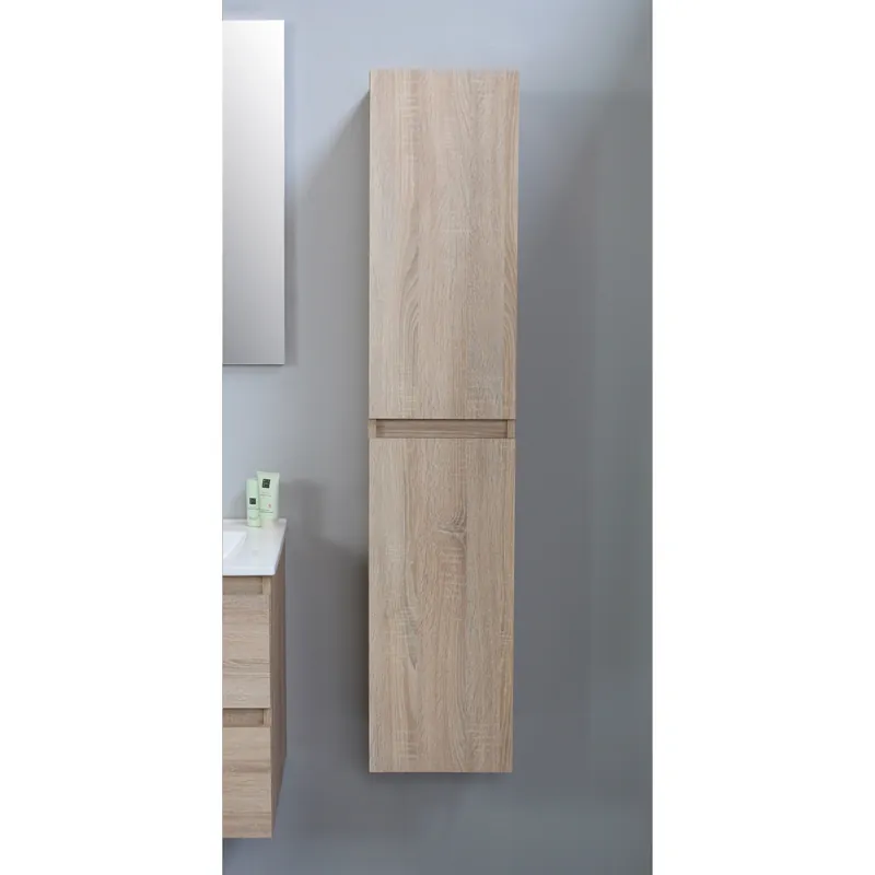 Badmeubelkast Boss & Wessing Pepper Hoge Kast Greeploos 2 Deuren 145x30x30 cm Eiken Fabrieksprijs