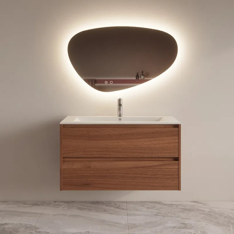 Badmeubelset BWS Riga Met Asia Wastafel Wit 100 cm Walnoot Weekendaanbieding