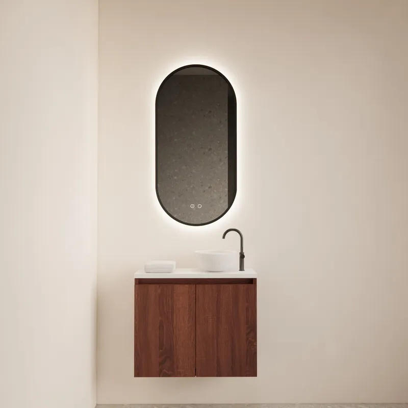 Fonteinmeubel BWS Meadow 60x50 cm Choco Eiken Incl. Topplaat Mat Wit Beperkte Voorraad