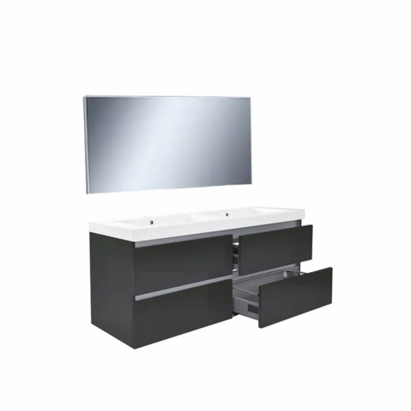 Gecertificeerd Badmeubel Trend Line 120 Cm Hoogglans Antraciet Dubbele Wastafel