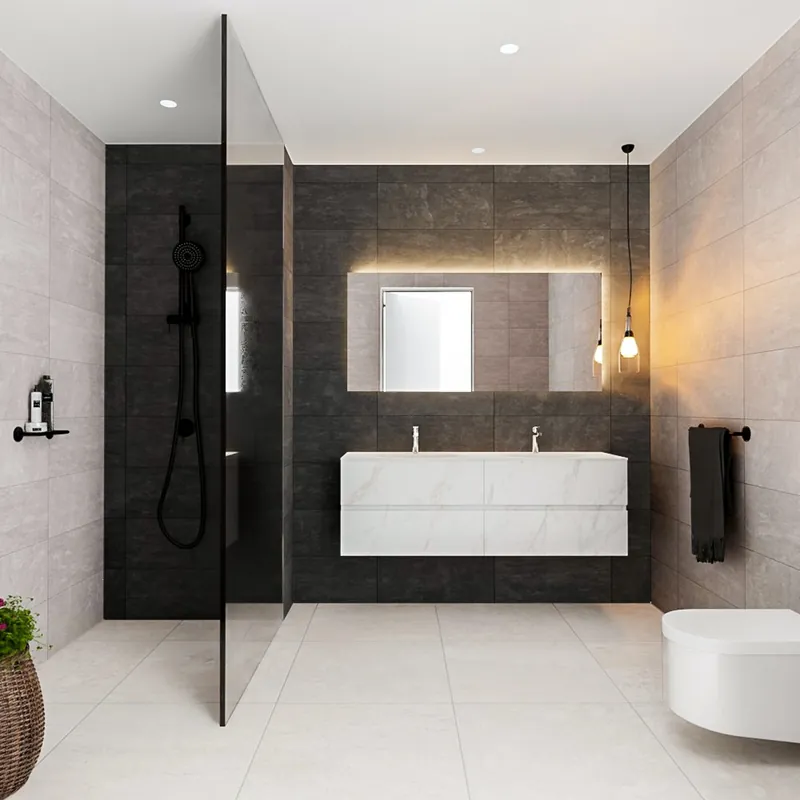 Lage Kosten Badmeubel AQS Valencia Carrara Mat 150 cm Solid Surface Ronde Wasbak (zes varianten)