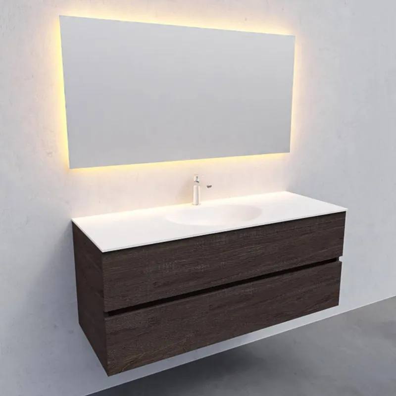 Seizoensaanbieding Badkamermeubel Solid Surface AQS Stockholm 120x46 cm Midden Wood Dark Brown (met 1 kraangat)
