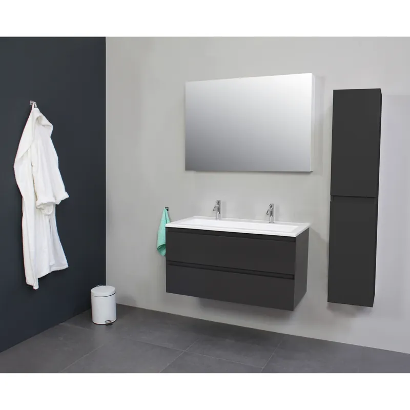 Badkamermeubel Boss & Wessing Pepper Acryl Wastafel Twee Kraangaten Incl Spiegel 100x55x46 cm Antraciet Hete Deal