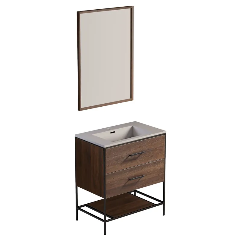 Badmeubelkast Differnz Industrial 75 met Wastafel en Spiegel Bruin Dagaanbieding