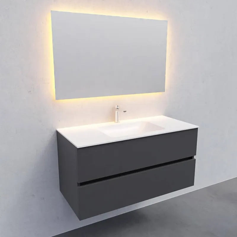 Badkamermeubel Solid Surface AQS Oslo 100x46 cm Midden Mat Antraciet (met 1 kraangat) Actieprijs