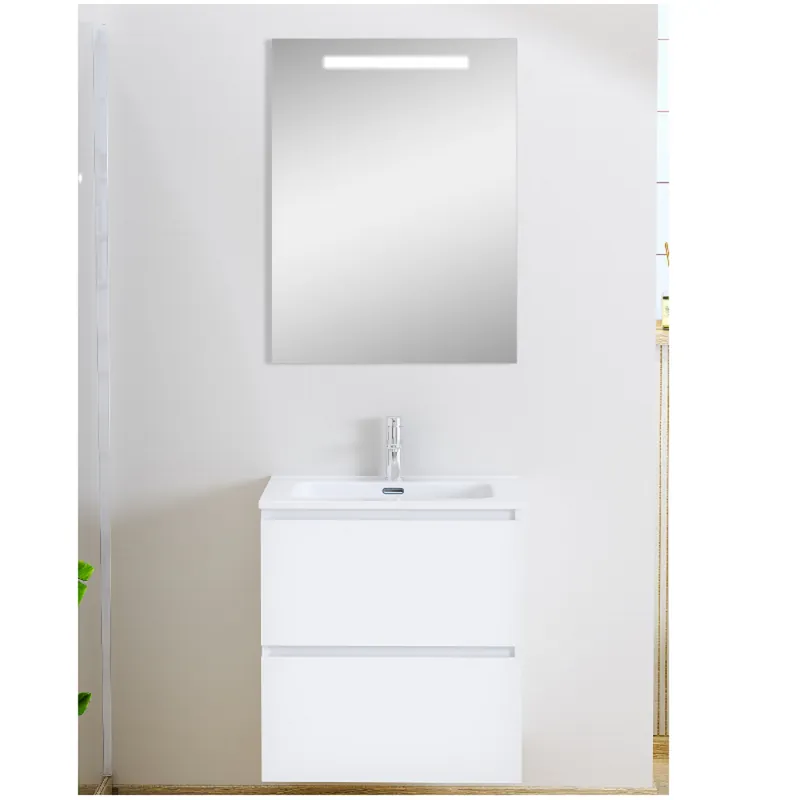 Beste Prijs Badmeubel BWS Mark Compleet Met Led Spiegel 60 CM Mat Wit