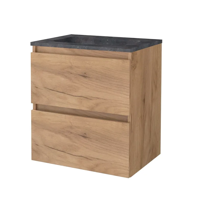 Badmeubelset Aquasplash Salt 60x46cm Greeploos 2 Lades Met Wastafel Hardsteen 1 Kraangat Whisky Oak Koop Vandaag