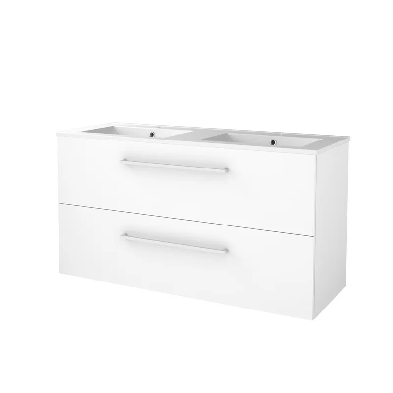 Badmeubelset Aquasplash Salt 120x46cm Met Grepen (Kleurkeuze) 2 Lades Met Wastafel Porselein 2 Kraangaten Ice White Shop Nu
