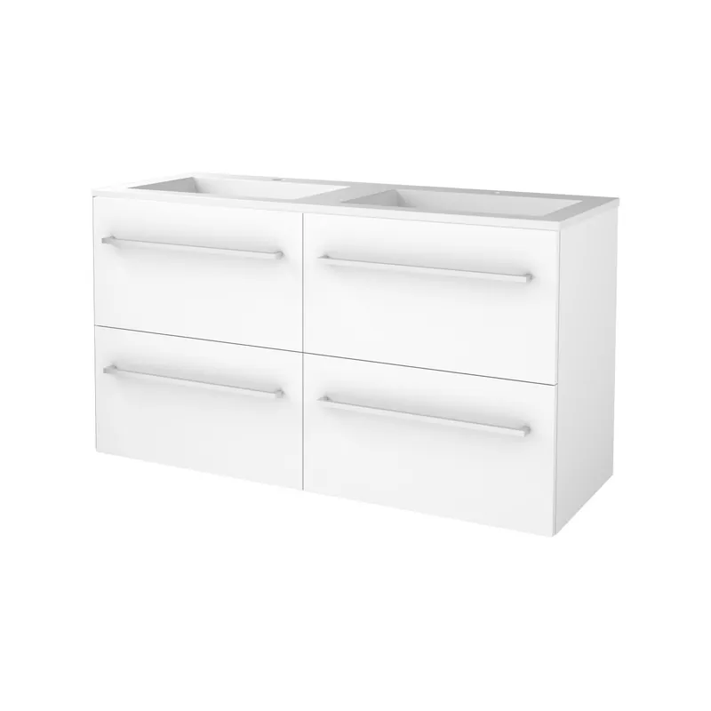 Badmeubelset Aquasplash Salt 120x46cm Met Grepen (Kleurkeuze) 4 Lades Met Wastafel Acryl 2 Kraangaten Ice White Favoriet