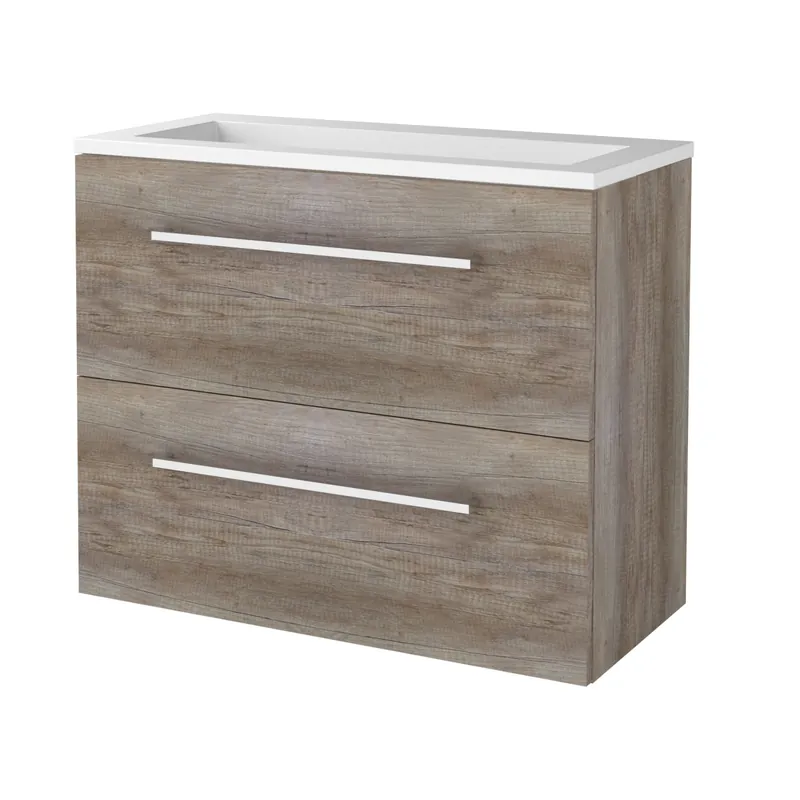 Badmeubelset Aquasplash Salt 80x39cm Met Grepen (Kleurkeuze) 2 Lades Met Wastafel Acryl Scotch Oak Veilige Betaling