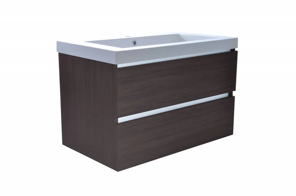 Badkamermeubel Luna 80X47 Met Wastafel Houtnerf Grijs (2 Laden) Superprijs