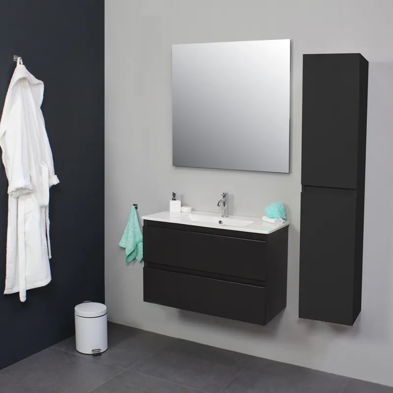 Badkamermeubel Boss & Wessing Pepper Wastafel Porselein Met Kraangat 80x55x46 cm Antraciet Seizoensaanbieding