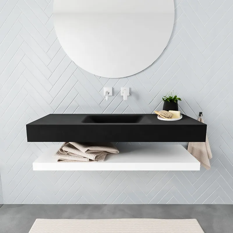 Badkamermeubel AQS Ibiza 120 cm met Mat Wit Planchet Solid Surface Wastafel Mat Zwart (acht varianten) Koop Vandaag